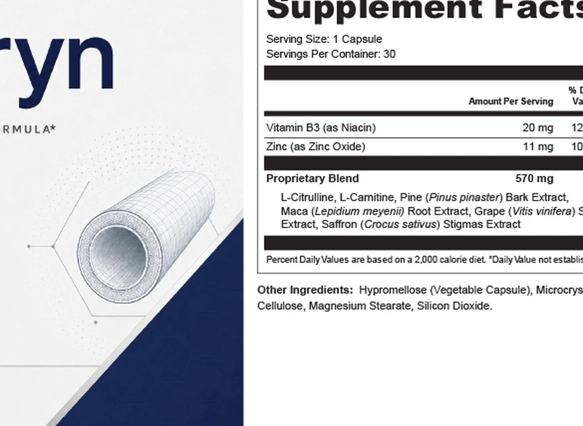 Vasoryn Supplement Facts label